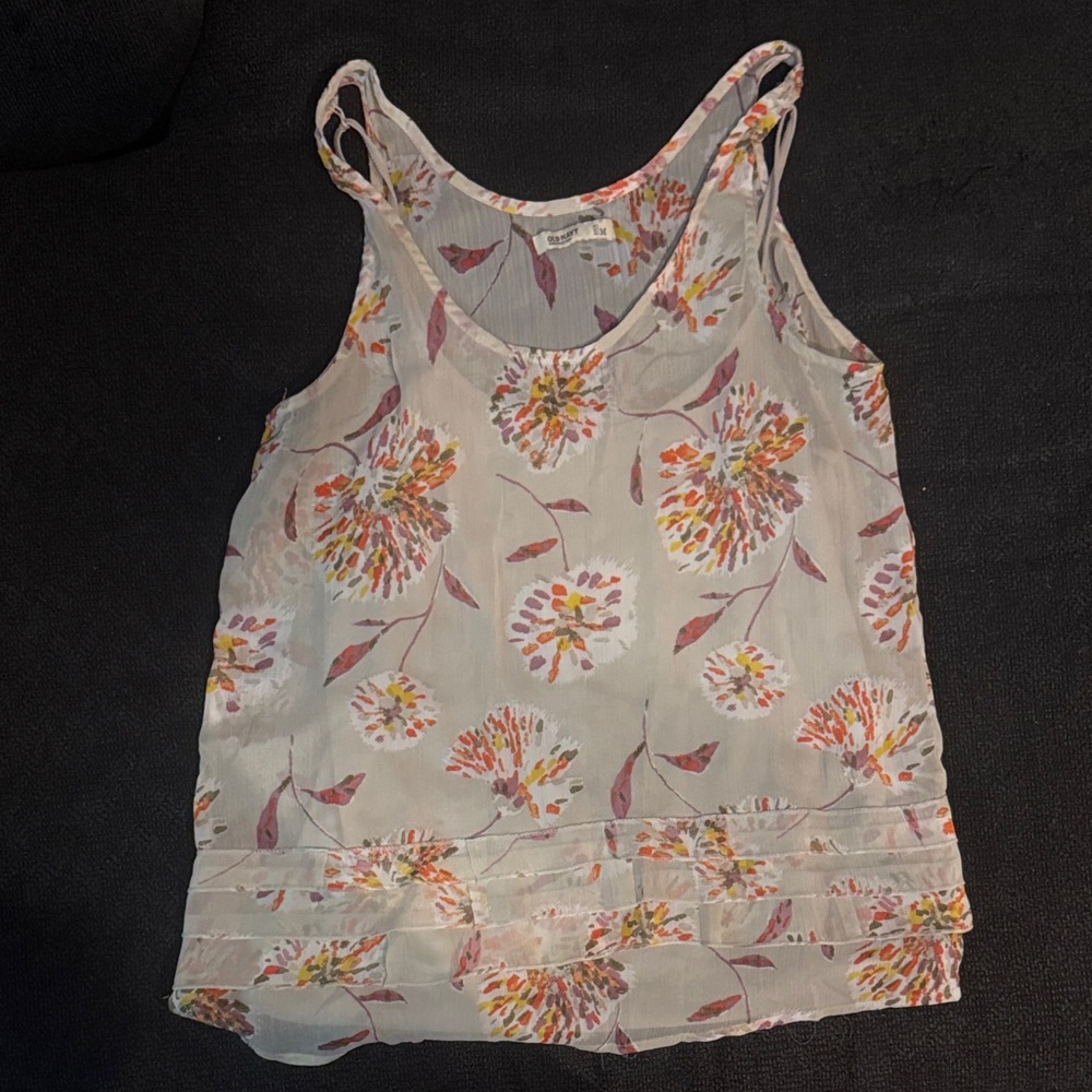 Old Navy Floral Camisole - Cream and Pink - Size Medium